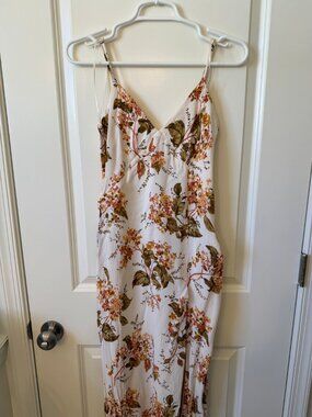 Reformation Floral Maxi Dress White Orange Print Spaghetti Strap Size 4